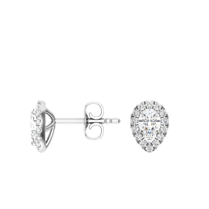 Pear Cut Halo Moissanite Studs White Gold