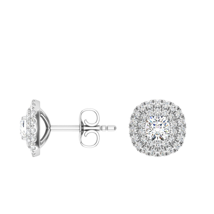 Cushion Cut Double Halo Moissanite Studs White Gold