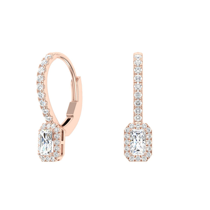 Radiant Cut Halo Moissanite Drops Rose Gold