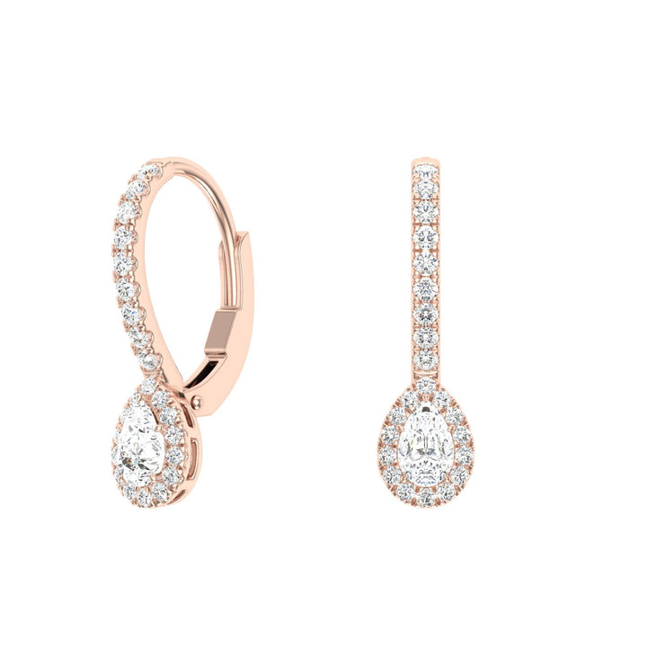 Pear Cut Halo Moissanite Drops Rose Gold