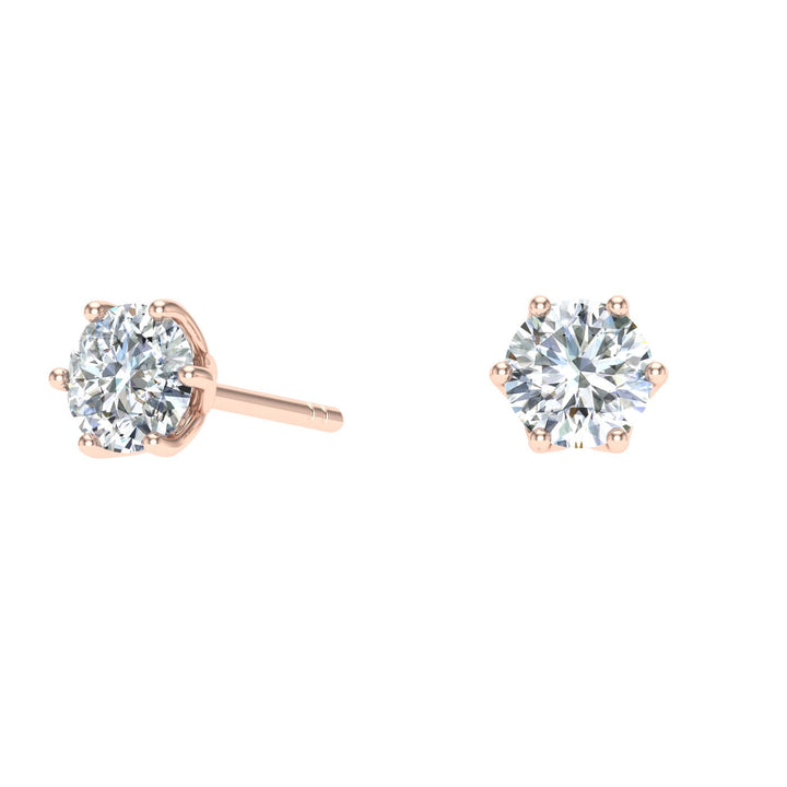 Scallop Round Moissanite Studs Rose Gold