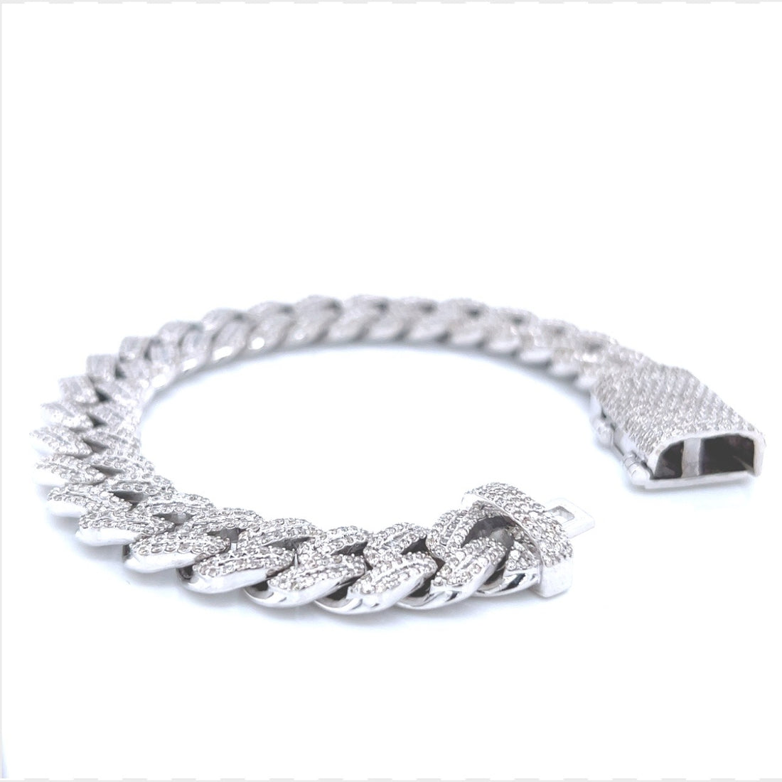 10k White Gold Baguette And Round Moissanite Cuban Bracelet