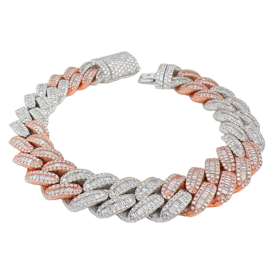 10k White and Rose Gold Moissanite Cuban Bracelet