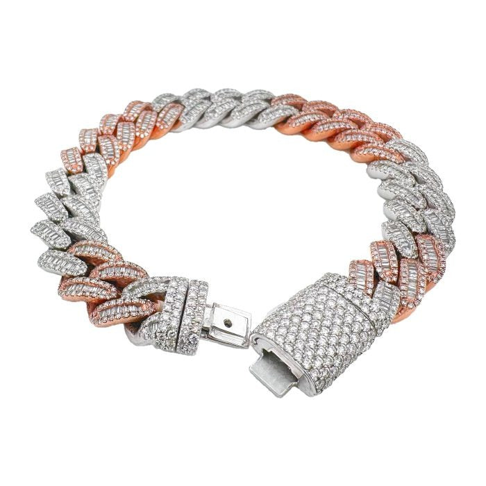 10k White and Rose Gold Moissanite Cuban Bracelet