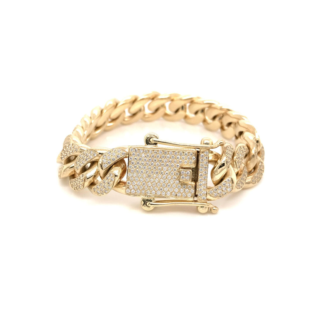 10K Gold Full Moissanite Set Cuban Bracelet Yellow Gold