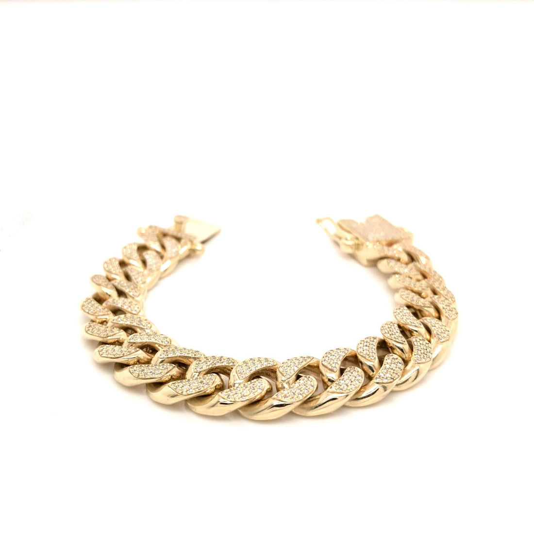 10K Gold Full Moissanite Set Cuban Bracelet Yellow Gold