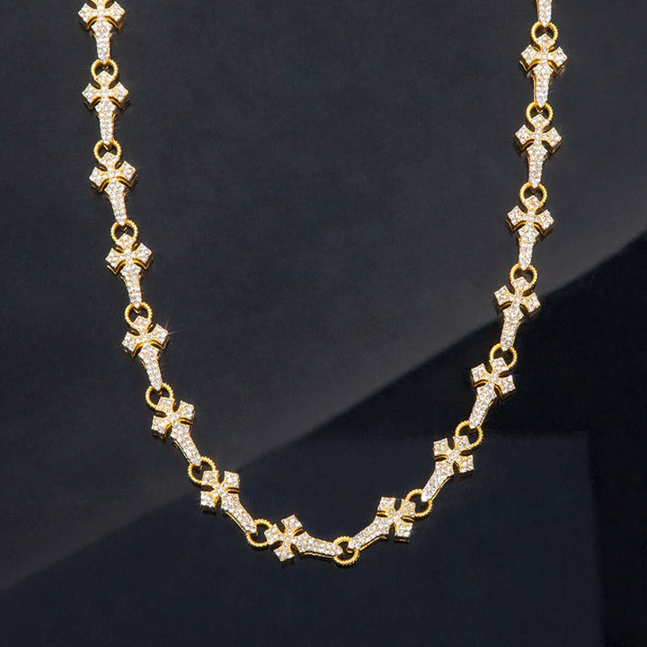 Opaline 11mm 20'' Moissanite Micro Pave Cross Link Chain Yellow Gold