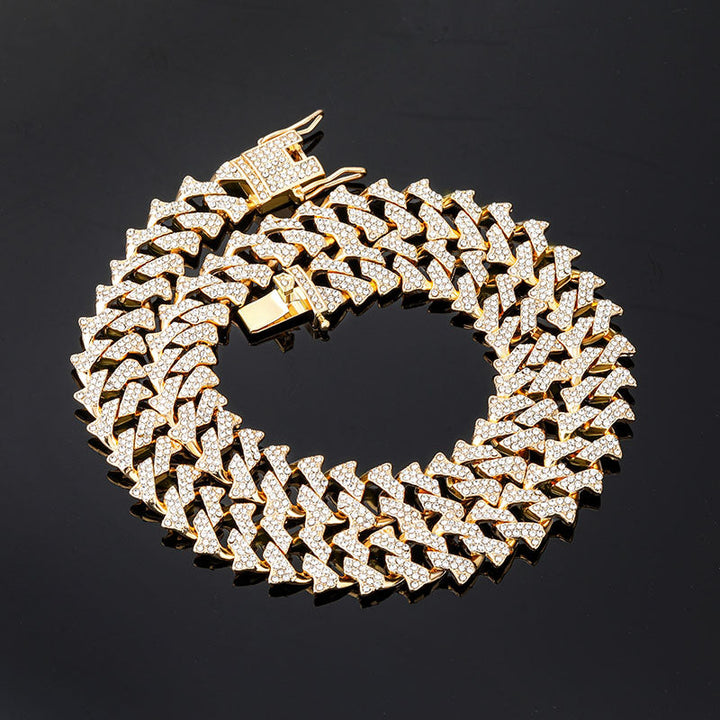 Radiant Ripple Moissanite 14mm Iced Cuban Spiked Chain yellow Gold