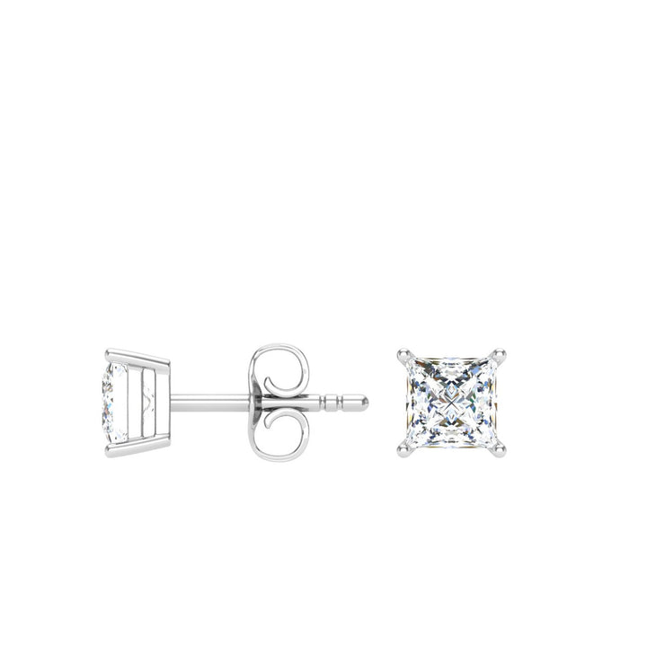 Princess Cut Moissanite Studs White Gold