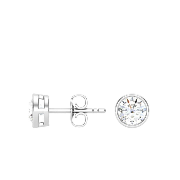 Bezel Round Moissanite Studs White Gold