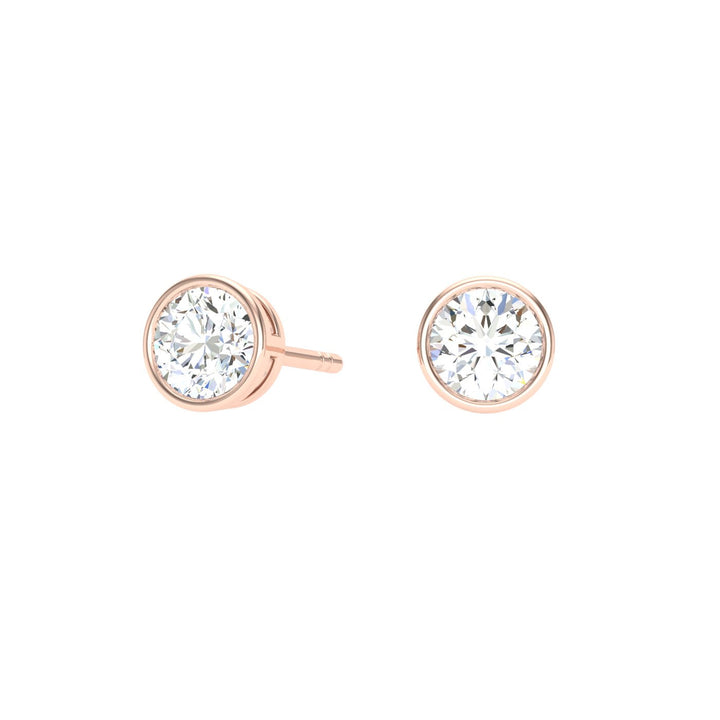 Bezel Round Moissanite Studs Rose Gold