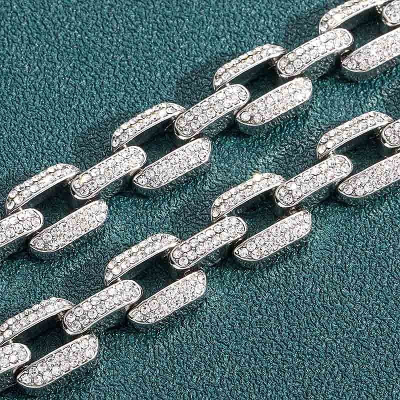 Spectra 12mm Moissanite Iced Rectangle Chain White Gold