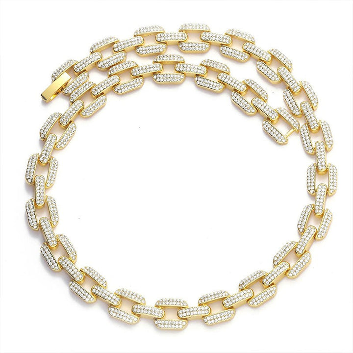 Spectra 12mm Moissanite Iced Rectangle Chain Yellow Gold