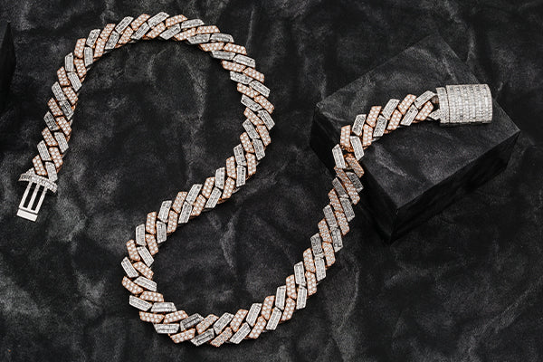 Tapestry 15mm Moissanite Baguettes & Rounds Cuban Chain White Gold