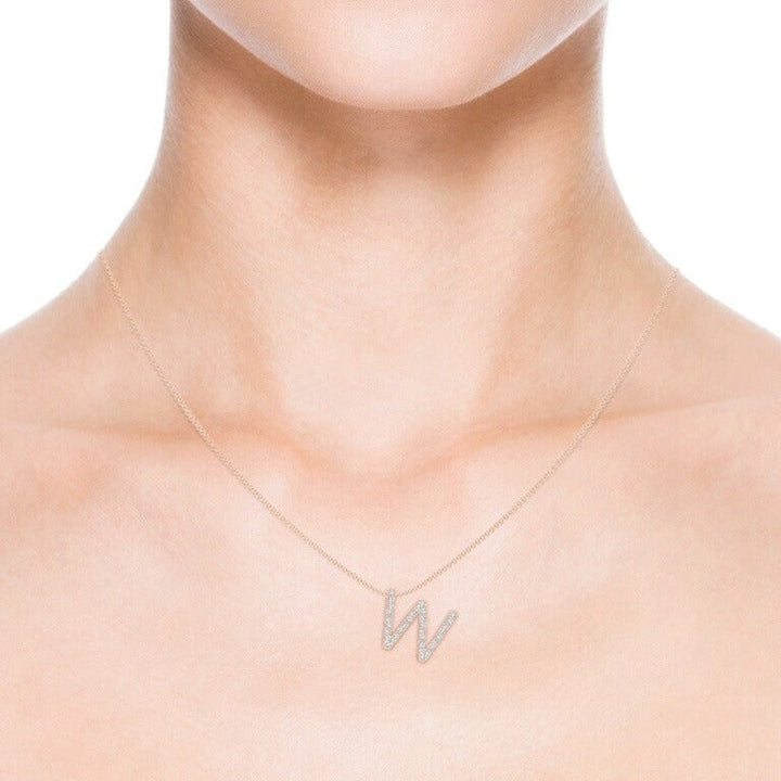 Moissanite Capital "W" Initial Pendant Rose Gold