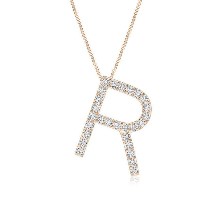 Moissanite Capital "R" Initial Pendant Rose Gold