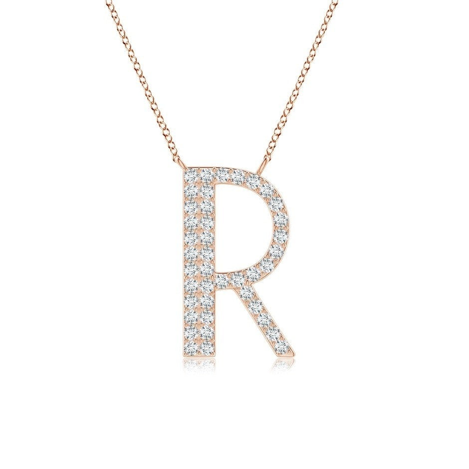 Moissanite Capital "R" Initial Necklaces Rose Gold