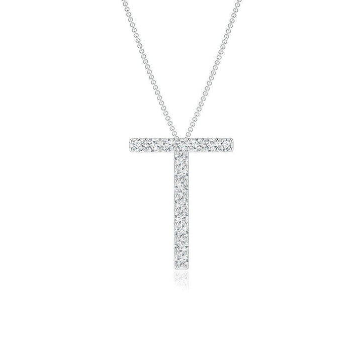 Moissanite Capital "T" Initial Pendant White Gold