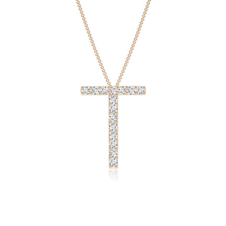 Moissanite Capital "T" Initial Pendant Rose Gold