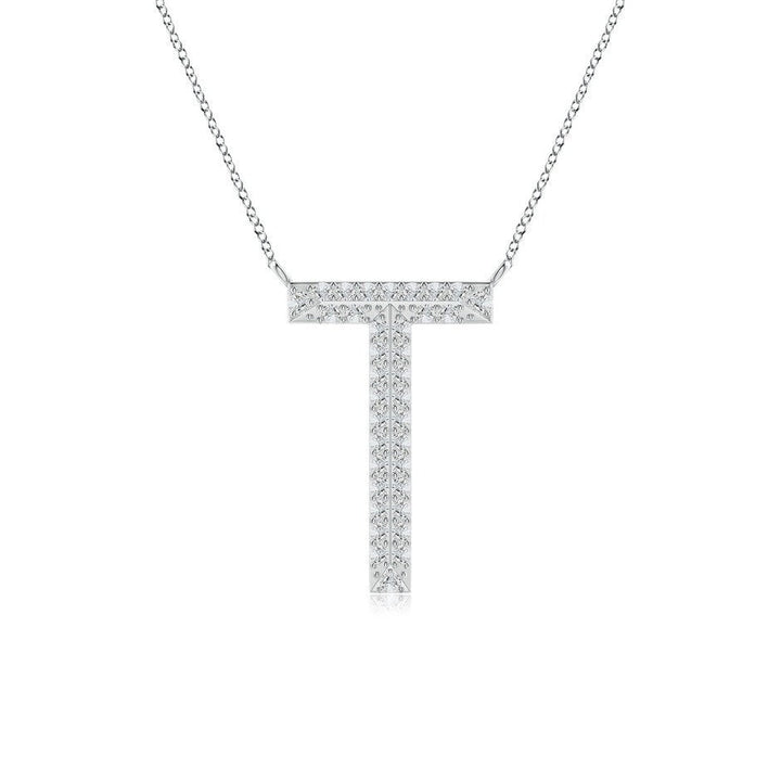 Moissanite Capital "T" Initial Necklaces White Gold