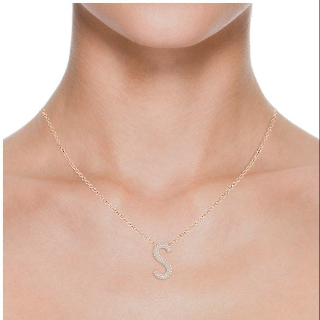 Moissanite Capital "S" Initial Necklaces Rose Gold