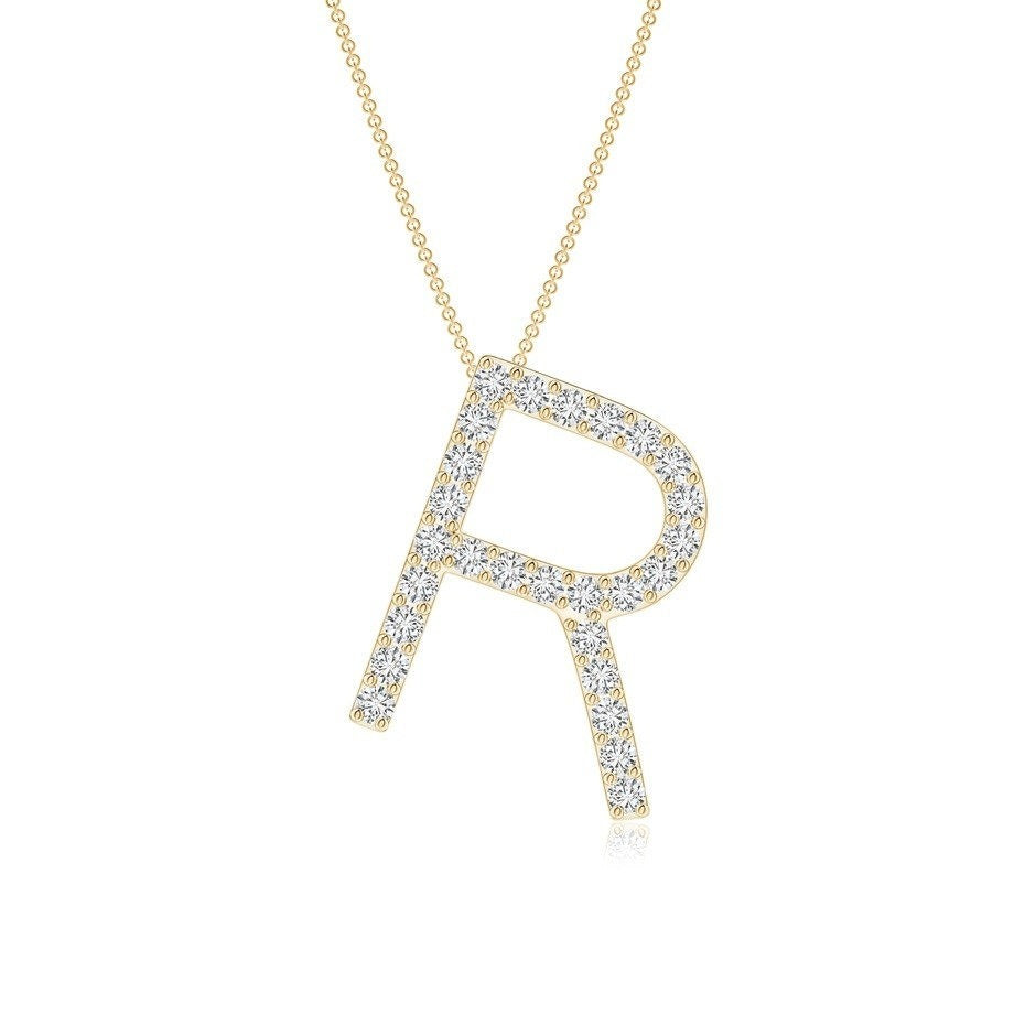 Moissanite Capital "R" Initial Pendant Yellow Gold